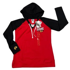 NHL Chicago Blackhawks Hoodie Pullover Lace Up Red Black